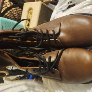 Brown Leather Lace-Up Boots with Polished Finish